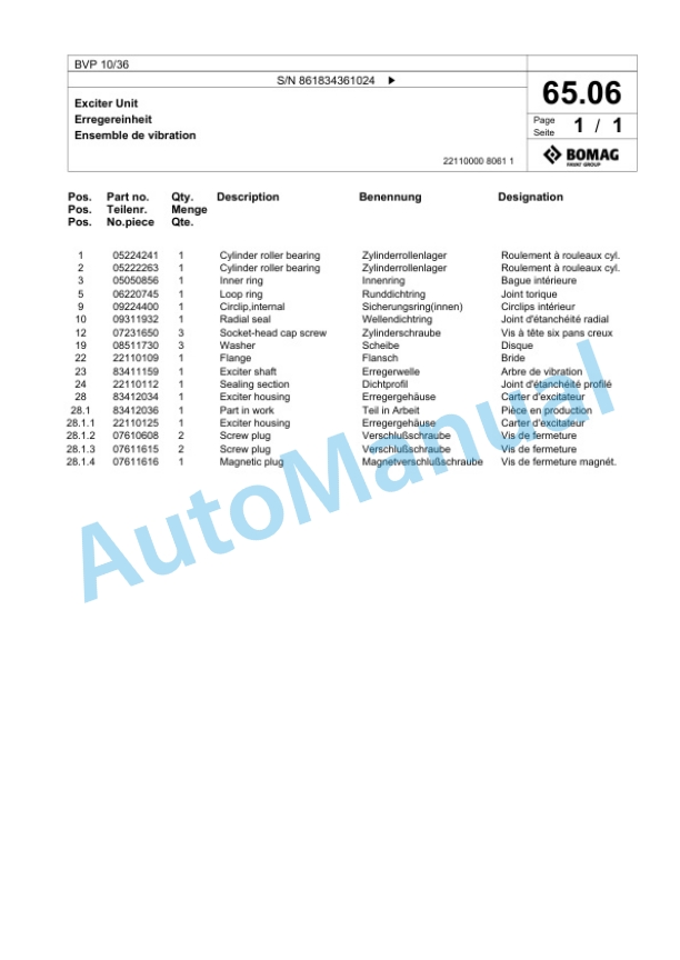 Bomag BVP 10-36 Vibratory Plate Compactor Spare Parts Catalogue 00825315 3 Bomag BVP 10-36 Vibratory Plate Compactor Spare Parts Catalogue 00825315-3