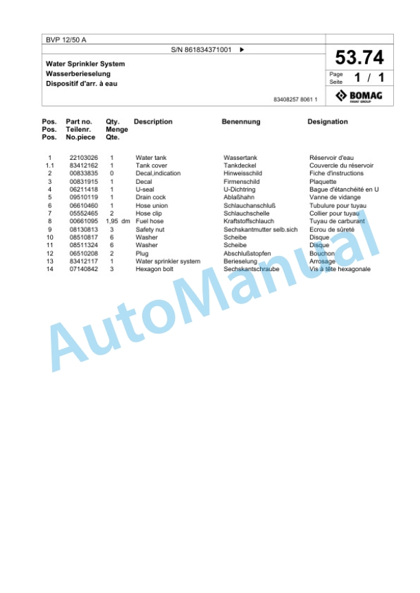 Bomag BVP 12-50 A Vibratory Plate Compactor Spare Parts Catalogue 00825317 3 Bomag BVP 12-50 A Vibratory Plate Compactor Spare Parts Catalogue 00825317-3