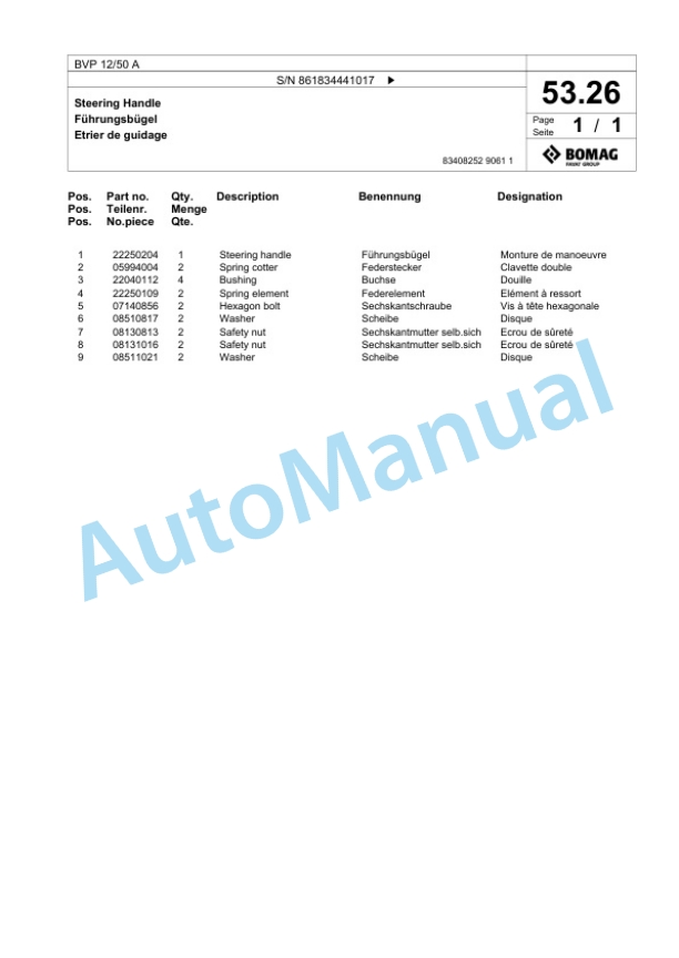 Bomag BVP 12-50 A Vibratory Plate Compactor Spare Parts Catalogue 00825471 3 Bomag BVP 12-50 A Vibratory Plate Compactor Spare Parts Catalogue 00825471-3