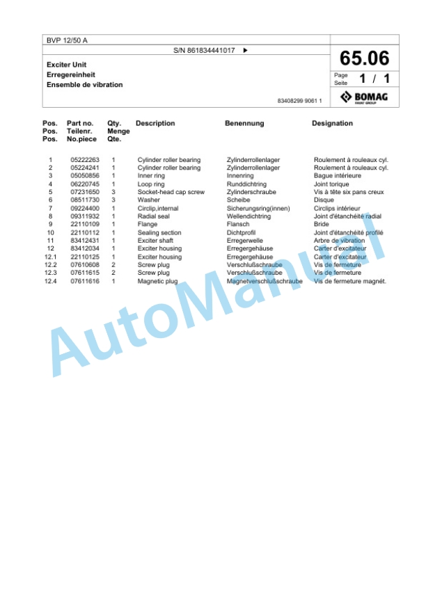 Bomag BVP 12-50 A Vibratory Plate Compactor Spare Parts Catalogue 00825471 5 Bomag BVP 12-50 A Vibratory Plate Compactor Spare Parts Catalogue 00825471-5