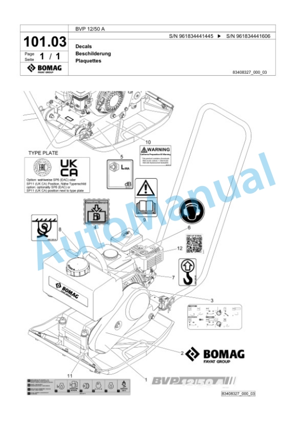 Bomag BVP 12-50 A Vibratory Plate Compactor Spare Parts Catalogue 00826201 5 Bomag BVP 12-50 A Vibratory Plate Compactor Spare Parts Catalogue 00826201-5