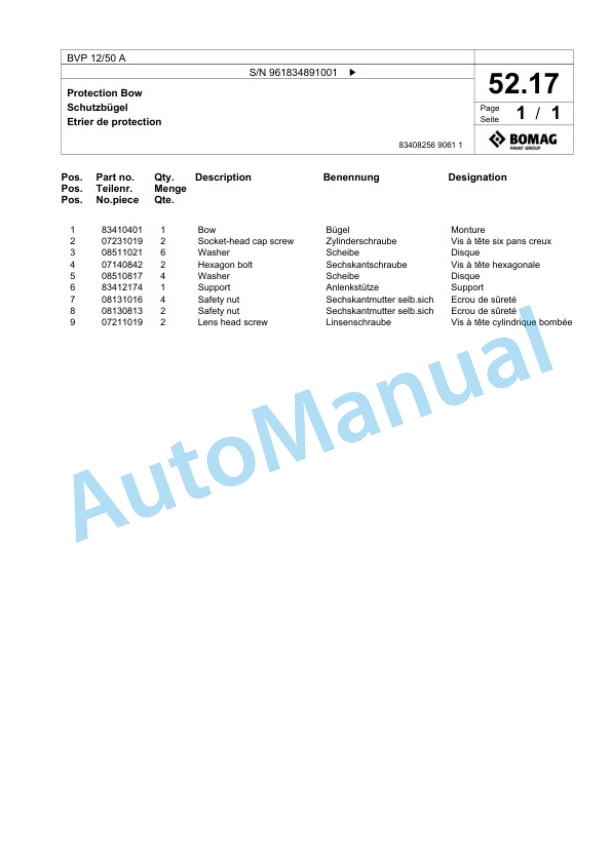 Bomag BVP 12-50 A Vibratory Plate Compactor Spare Parts Catalogue 00826997 3 Bomag BVP 12-50 A Vibratory Plate Compactor Spare Parts Catalogue 00826997-3