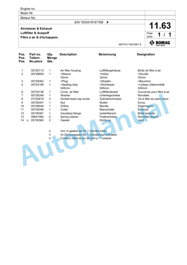 Bomag BVP 18-45 D Vibratory Plate Compactor Spare Parts Catalogue 00825323-2
