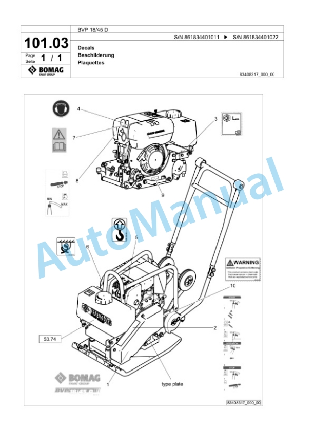 Bomag BVP 18-45 D Vibratory Plate Compactor Spare Parts Catalogue 00825323-5