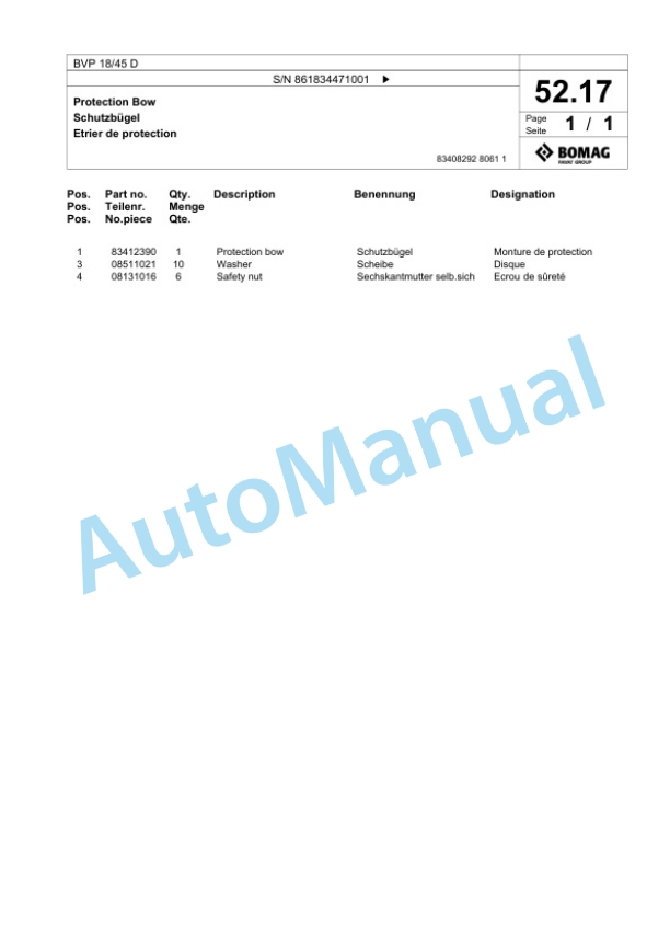 Bomag BVP 18-45 D Vibratory Plate Compactor Spare Parts Catalogue 00825477-3