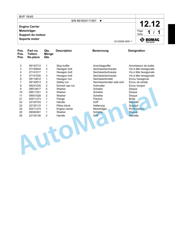 Bomag BVP 18-45 Vibratory Plate Compactor Spare Parts Catalogue 00824365 2 Bomag BVP 18-45 Vibratory Plate Compactor Spare Parts Catalogue 00824365-2