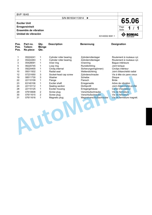 Bomag BVP 18-45 Vibratory Plate Compactor Spare Parts Catalogue 00824365 3 Bomag BVP 18-45 Vibratory Plate Compactor Spare Parts Catalogue 00824365-3