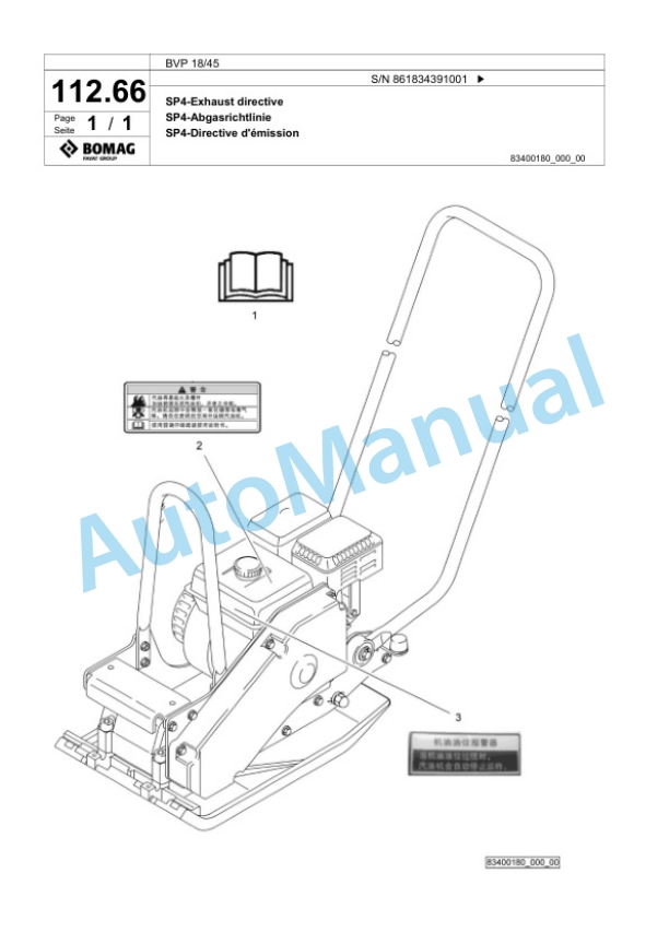 Bomag BVP 18-45 Vibratory Plate Compactor Spare Parts Catalogue 00825321 4 Bomag BVP 18-45 Vibratory Plate Compactor Spare Parts Catalogue 00825321-4