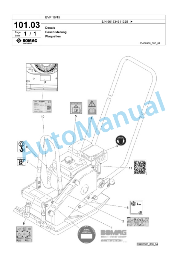 Bomag BVP 18-45 Vibratory Plate Compactor Spare Parts Catalogue 00826355 4 Bomag BVP 18-45 Vibratory Plate Compactor Spare Parts Catalogue 00826355-4