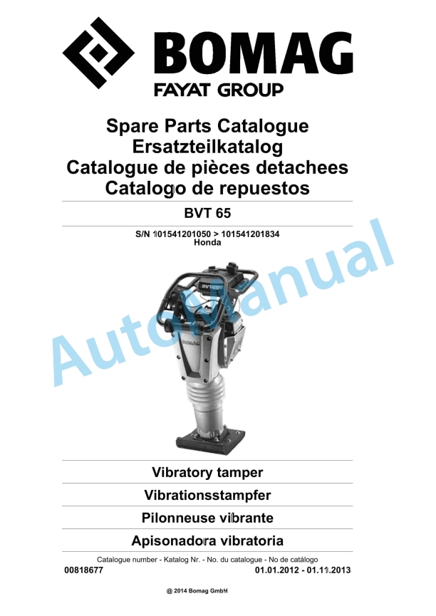 Bomag BVT 65 Vibratory Tamper Spare Parts Catalogue 00818677 1 Bomag BVT 65 Vibratory Tamper Spare Parts Catalogue 00818677