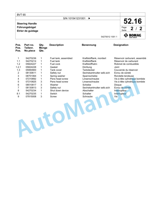 Bomag BVT 65 Vibratory Tamper Spare Parts Catalogue 00825405 2 Bomag BVT 65 Vibratory Tamper Spare Parts Catalogue 00825405-2