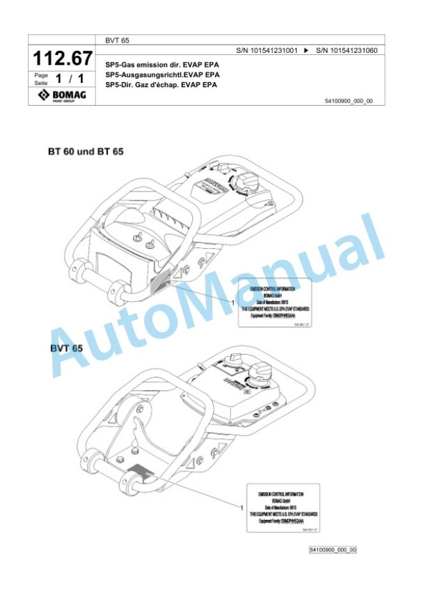 Bomag BVT 65 Vibratory Tamper Spare Parts Catalogue 00825405 3 Bomag BVT 65 Vibratory Tamper Spare Parts Catalogue 00825405-3
