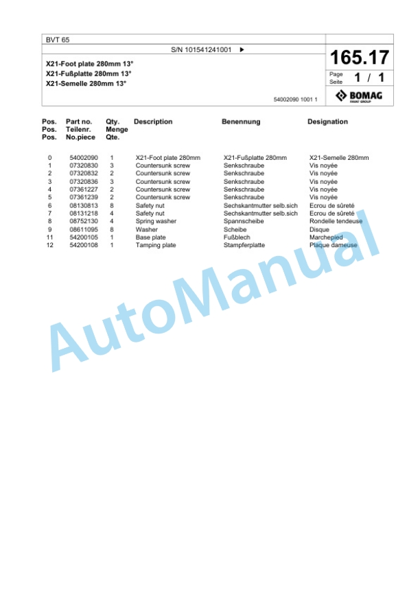 Bomag BVT 65 Vibratory Tamper Spare Parts Catalogue 00825577 5 Bomag BVT 65 Vibratory Tamper Spare Parts Catalogue 00825577-5