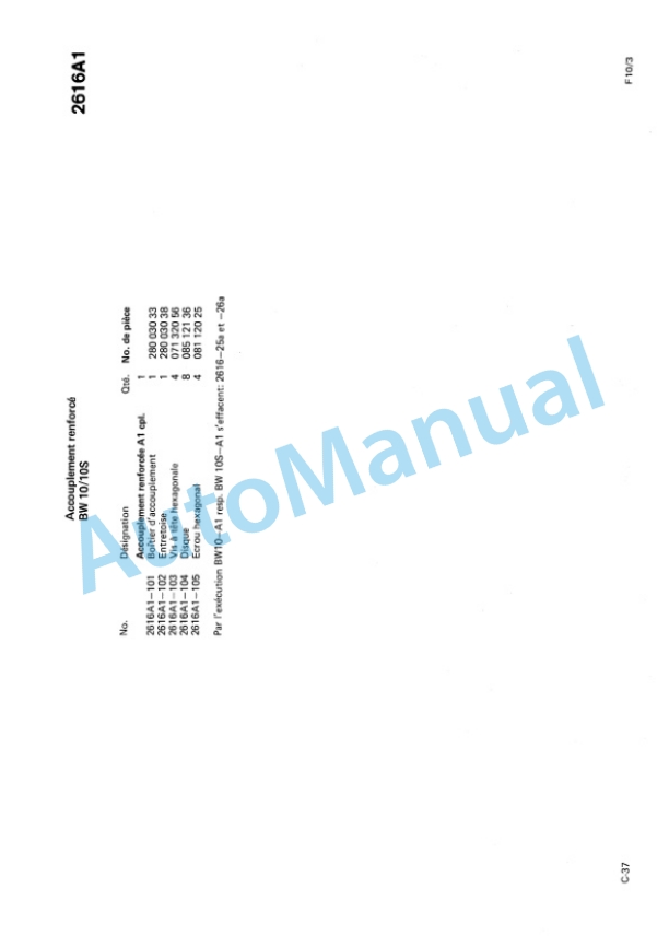 Bomag BW 10, BW 10 S Vibrating Towed Roller Spare Parts Catalogue 00812502 FR 5 Bomag BW 10, BW 10 S Vibrating Towed Roller Spare Parts Catalogue 00812502 FR-5