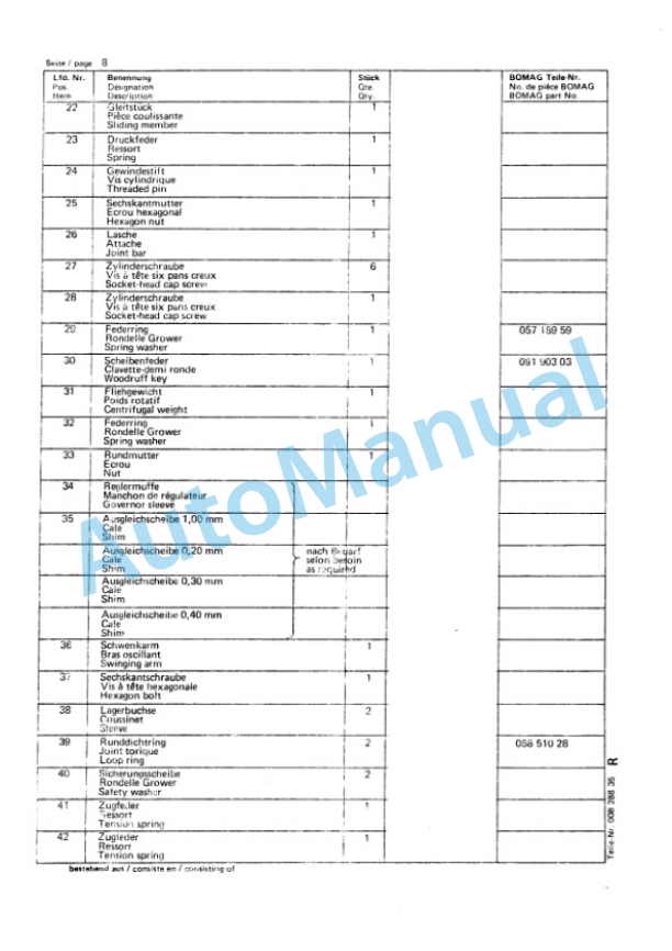 Bomag BW 10, BW 10S Towed Vibratory Rollers Spare Parts Catalogue 00812501 2 Bomag BW 10, BW 10S Towed Vibratory Rollers Spare Parts Catalogue 00812501-2