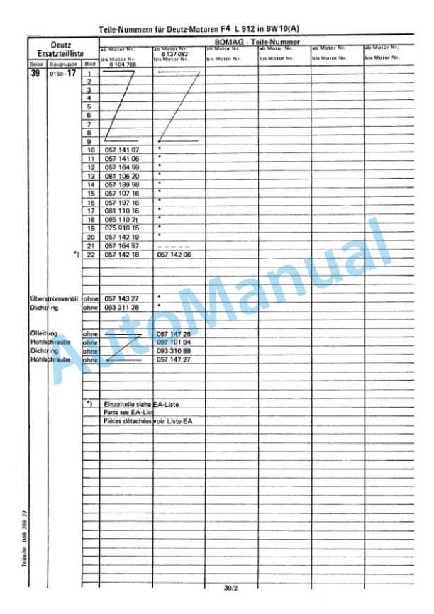 Bomag BW 10, BW 10S Trailed Vibratory Rollers Spare Parts Catalogue 00812500 GE 4 Bomag BW 10, BW 10S Trailed Vibratory Rollers Spare Parts Catalogue 00812500 GE-4