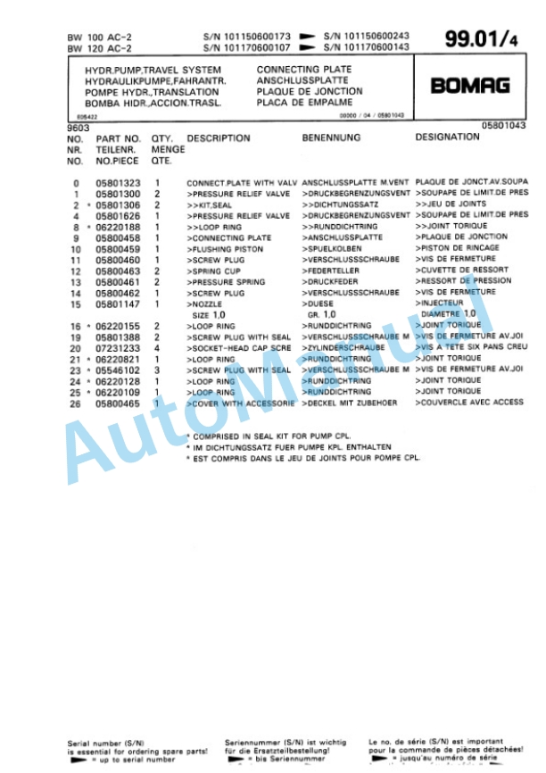 Bomag BW 100 AC-2, BW 120 AC-2 Combination Roller Spare Parts Catalogue 00810069 5 Bomag BW 100 AC-2, BW 120 AC-2 Combination Roller Spare Parts Catalogue 00810069-5