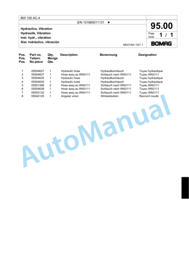 Bomag BW 100 AC-4 Combination Roller Spare Parts Catalogue 00817687 3 Bomag BW 100 AC-4 Combination Roller Spare Parts Catalogue 00817687-3