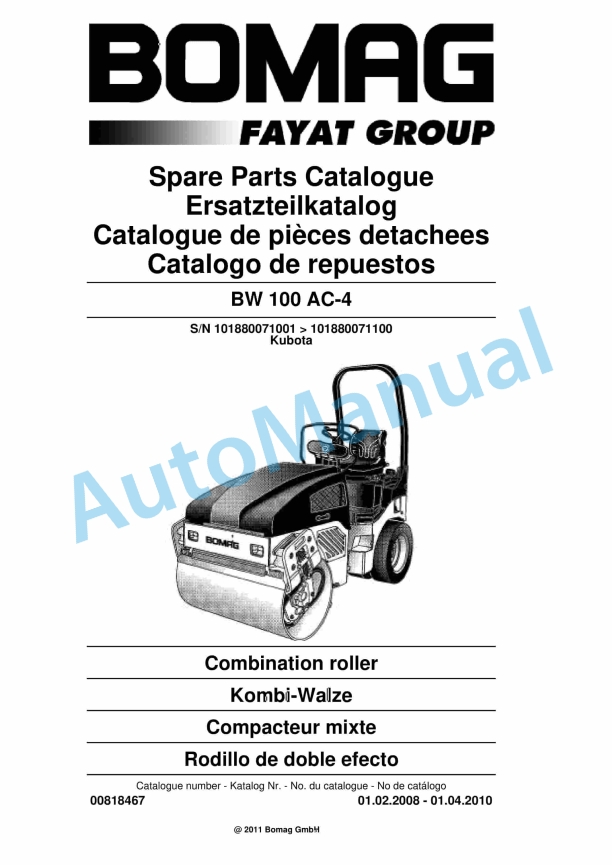 Bomag BW 100 AC-4 Combination Roller Spare Parts Catalogue 00818467 1 Bomag BW 100 AC-4 Combination Roller Spare Parts Catalogue 00818467