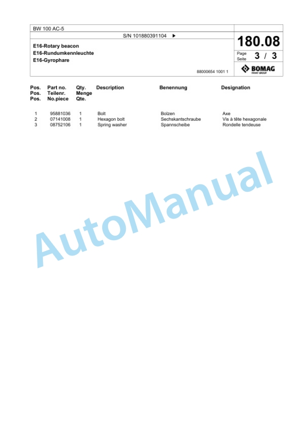 Bomag BW 100 AC-5 Combination Roller Spare Parts Catalogue 00824837 5 Bomag BW 100 AC-5 Combination Roller Spare Parts Catalogue 00824837-5