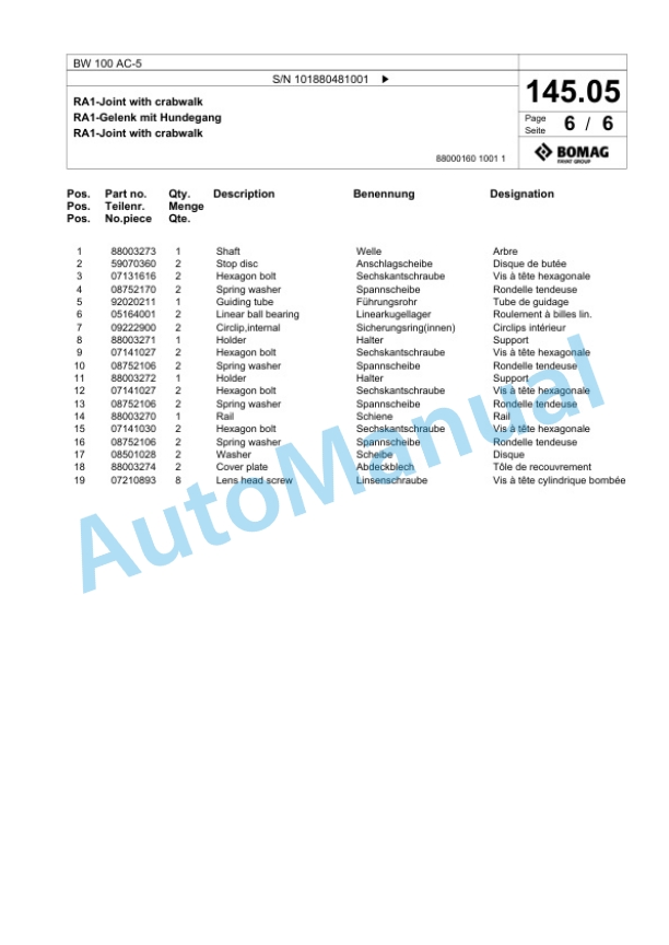 Bomag BW 100 AC-5 Combination Roller Spare Parts Catalogue 00825361 3 Bomag BW 100 AC-5 Combination Roller Spare Parts Catalogue 00825361-3