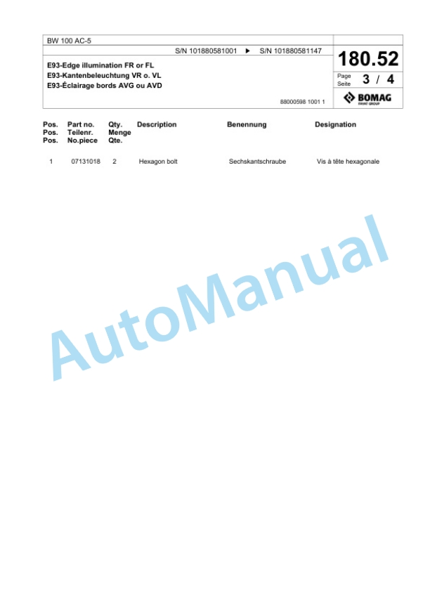 Bomag BW 100 AC-5 Combination Roller Spare Parts Catalogue 00825569 5 Bomag BW 100 AC-5 Combination Roller Spare Parts Catalogue 00825569-5