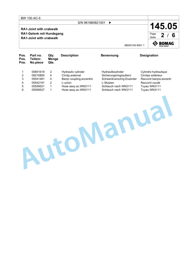 Bomag BW 100 AC-5 Combination Roller Spare Parts Catalogue 00826815 4 Bomag BW 100 AC-5 Combination Roller Spare Parts Catalogue 00826815-4