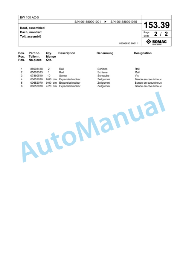 Bomag BW 100 AC-5 Combination Roller Spare Parts Catalogue 00827047 5 Bomag BW 100 AC-5 Combination Roller Spare Parts Catalogue 00827047-5
