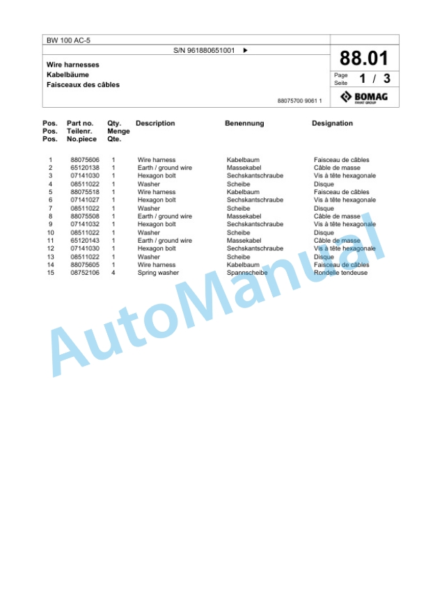 Bomag BW 100 AC-5 Tandem Vibratory Roller Spare Parts Catalogue 00826091 2 Bomag BW 100 AC-5 Tandem Vibratory Roller Spare Parts Catalogue 00826091-2