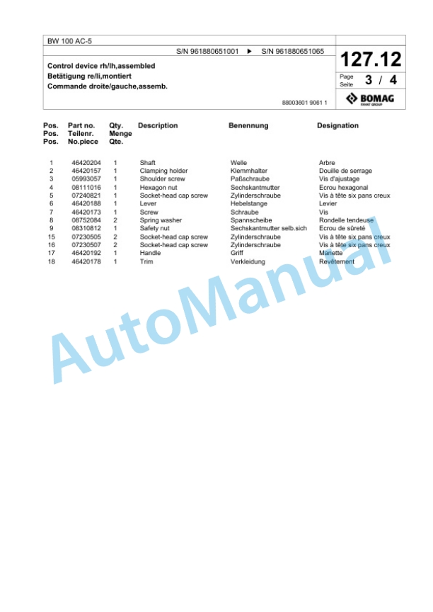 Bomag BW 100 AC-5 Tandem Vibratory Roller Spare Parts Catalogue 00826091 3 Bomag BW 100 AC-5 Tandem Vibratory Roller Spare Parts Catalogue 00826091-3