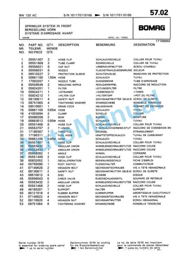 Bomag BW 100 AC, BW 120 AC Combination Roller Spare Parts Catalogue 00810119 3 Bomag BW 100 AC, BW 120 AC Combination Roller Spare Parts Catalogue 00810119-3