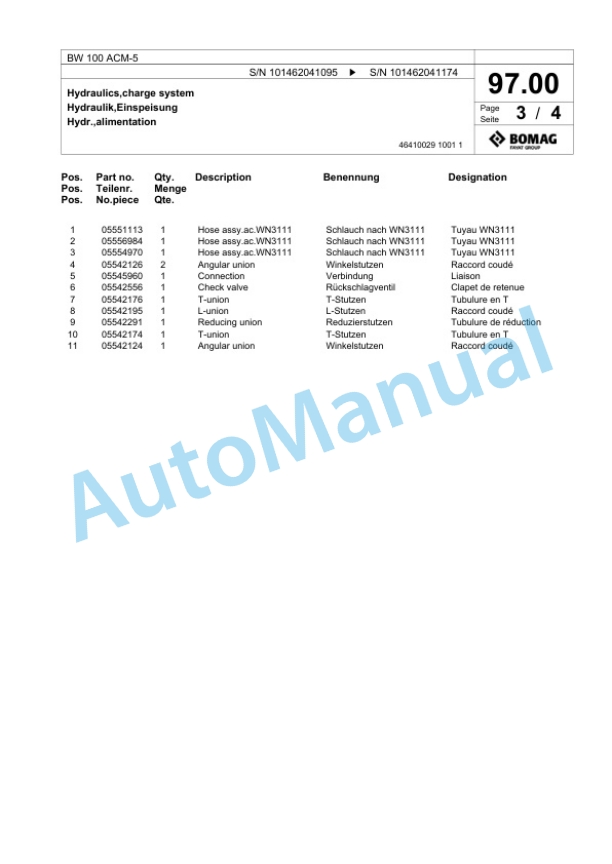 Bomag BW 100 ACM-5 Combination Roller Spare Parts Catalogue 00824123 3 Bomag BW 100 ACM-5 Combination Roller Spare Parts Catalogue 00824123-3