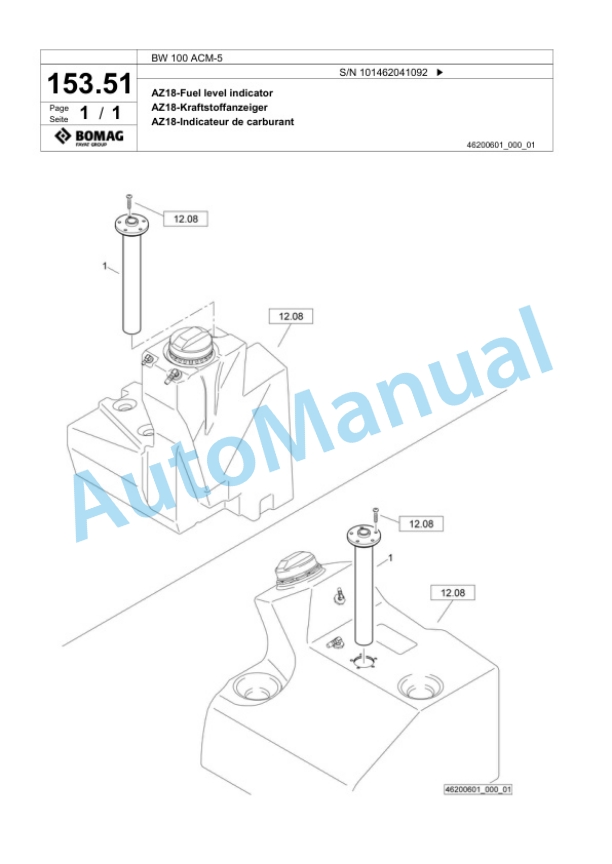 Bomag BW 100 ACM-5 Combination Roller Spare Parts Catalogue 00824123 5 Bomag BW 100 ACM-5 Combination Roller Spare Parts Catalogue 00824123-5