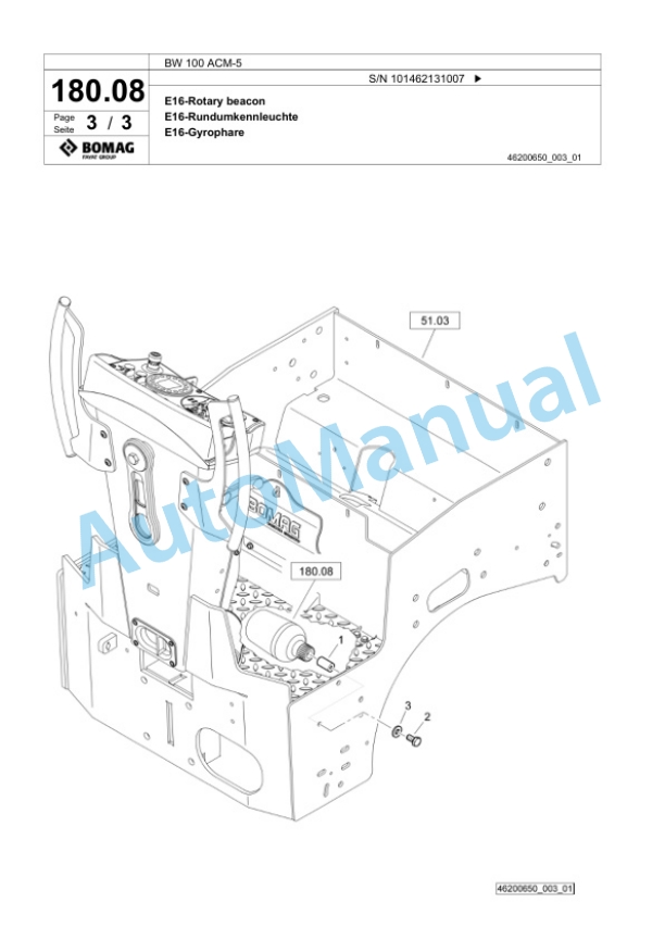 Bomag BW 100 ACM-5 Combination Roller Spare Parts Catalogue 00825291 4 Bomag BW 100 ACM-5 Combination Roller Spare Parts Catalogue 00825291-4