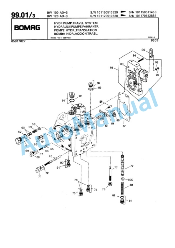 Bomag BW 100 AD-3, BW 120 AD-3 Tandem Vibratory Roller Spare Parts Catalogue 00810094 4 Bomag BW 100 AD-3, BW 120 AD-3 Tandem Vibratory Roller Spare Parts Catalogue 00810094-4