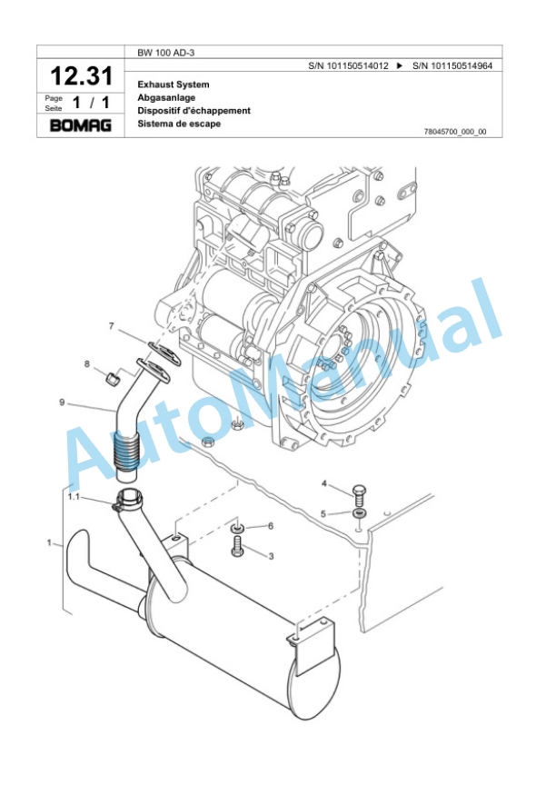 Bomag BW 100 AD-3 Tandem Vibratory Roller Spare Parts Catalogue 00817458 2 Bomag BW 100 AD-3 Tandem Vibratory Roller Spare Parts Catalogue 00817458-2