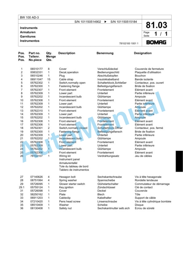 Bomag BW 100 AD-3 Tandem Vibratory Roller Spare Parts Catalogue 00817458 3 Bomag BW 100 AD-3 Tandem Vibratory Roller Spare Parts Catalogue 00817458-3
