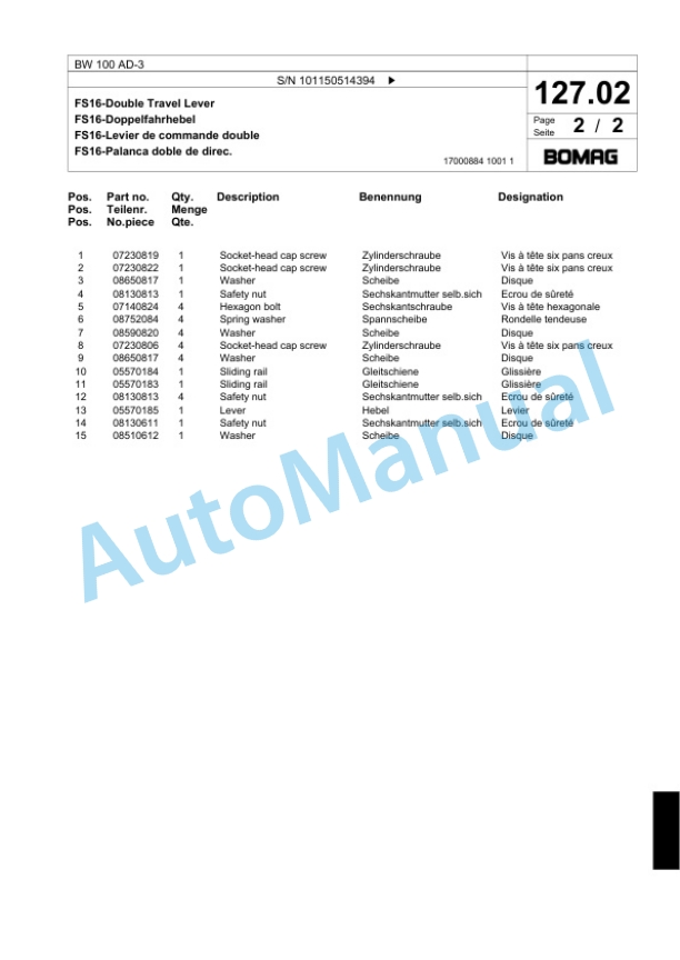Bomag BW 100 AD-3 Tandem Vibratory Roller Spare Parts Catalogue 00817458 5 Bomag BW 100 AD-3 Tandem Vibratory Roller Spare Parts Catalogue 00817458-5