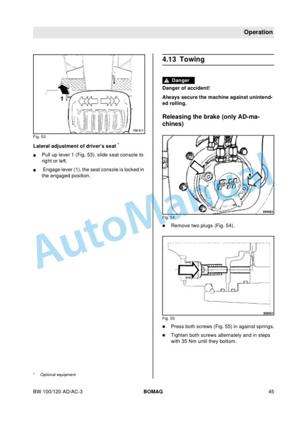 Alternative view of Bomag BW 100 AD-3 to BW 120 AC-3 Tandem Vibratory Rollers Operating and Maintenance Instructions 00812721