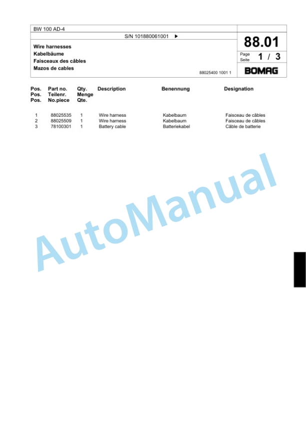 Bomag BW 100 AD-4 Tandem Vibratory Roller Spare Parts Catalogue 00818465 2 Bomag BW 100 AD-4 Tandem Vibratory Roller Spare Parts Catalogue 00818465-2