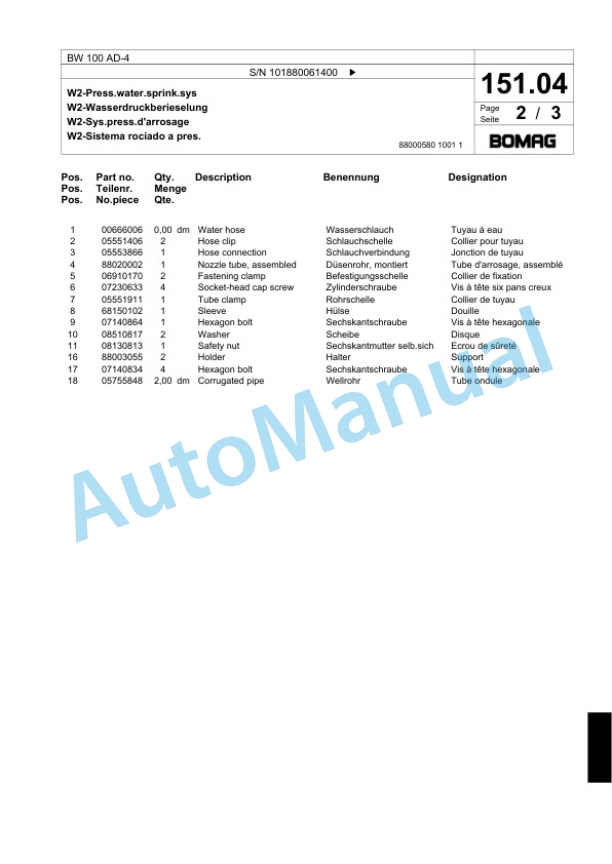 Bomag BW 100 AD-4 Tandem Vibratory Roller Spare Parts Catalogue 00818465 5 Bomag BW 100 AD-4 Tandem Vibratory Roller Spare Parts Catalogue 00818465-5