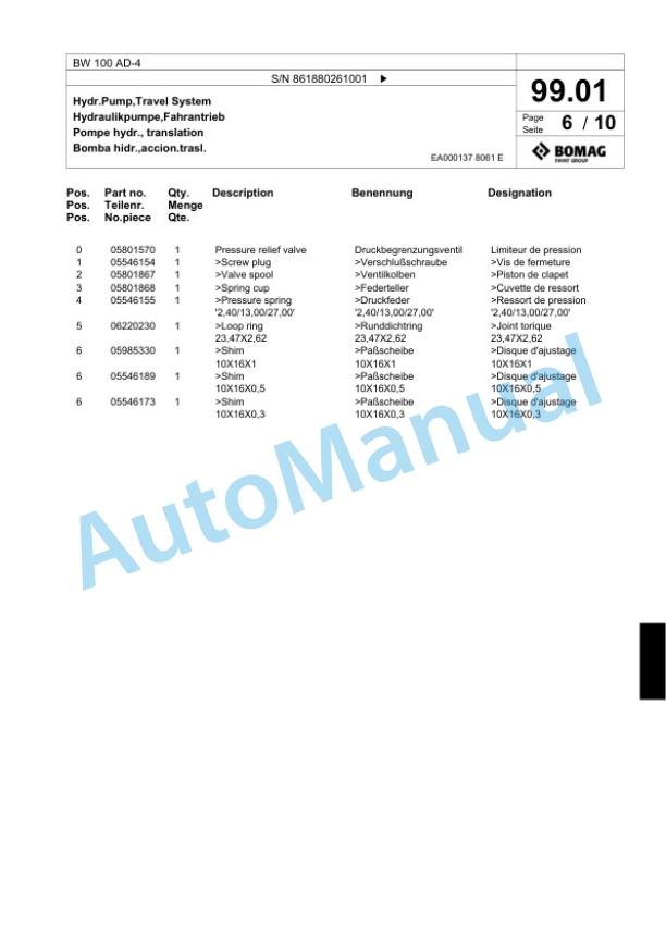 Bomag BW 100 AD-4 Tandem Vibratory Roller Spare Parts Catalogue 00824273 3 Bomag BW 100 AD-4 Tandem Vibratory Roller Spare Parts Catalogue 00824273-3