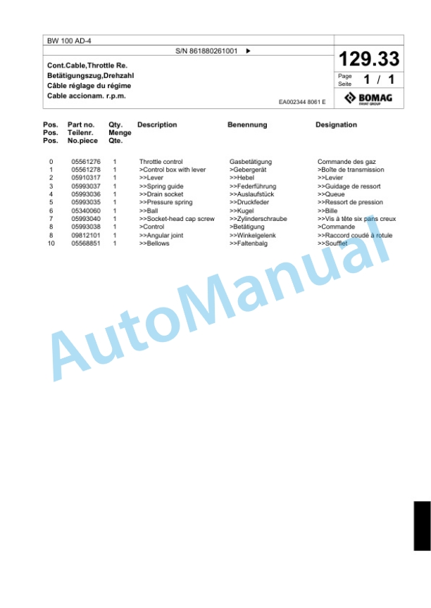 Bomag BW 100 AD-4 Tandem Vibratory Roller Spare Parts Catalogue 00824273 5 Bomag BW 100 AD-4 Tandem Vibratory Roller Spare Parts Catalogue 00824273-5