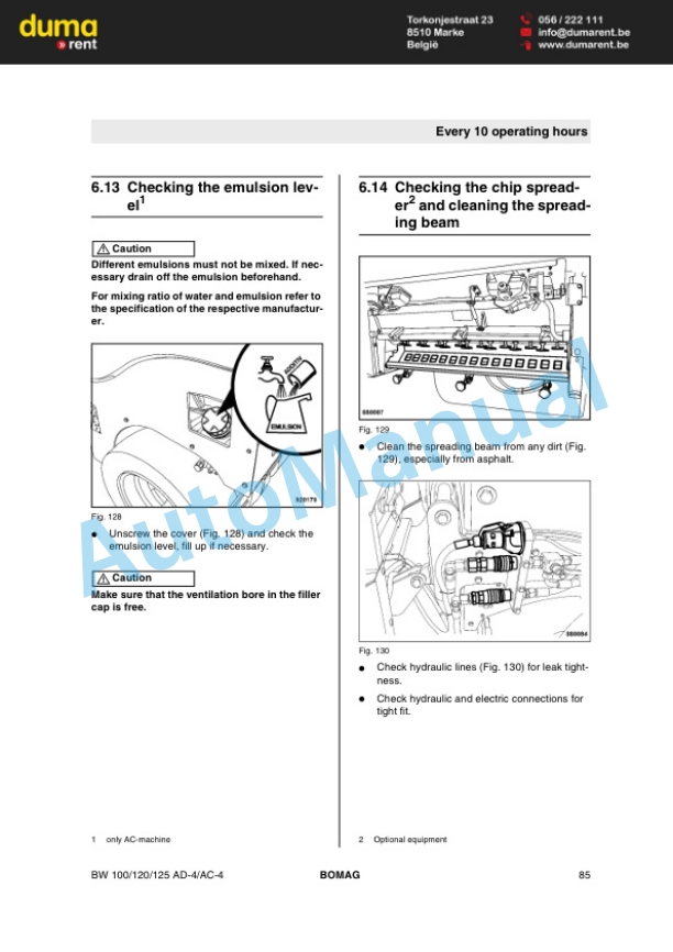 Bomag BW 100 AD-4 to BW 125 AC-4 Tandem Vibratory Roller Operating and Maintenance Instructions 00805301 3 Bomag BW 100 AD-4 to BW 125 AC-4 Tandem Vibratory Roller Operating and Maintenance Instructions 00805301-3