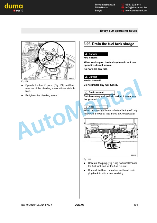 Bomag BW 100 AD-4 to BW 125 AC-4 Tandem Vibratory Roller Operating and Maintenance Instructions 00805301 5 Bomag BW 100 AD-4 to BW 125 AC-4 Tandem Vibratory Roller Operating and Maintenance Instructions 00805301-5