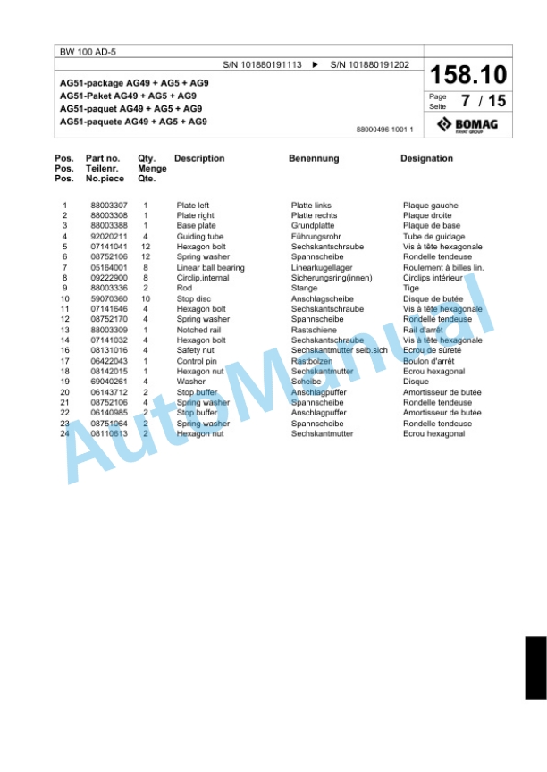 Bomag BW 100 AD-5 Tandem Vibratory Roller Spare Parts Catalogue 00824029 4 Bomag BW 100 AD-5 Tandem Vibratory Roller Spare Parts Catalogue 00824029-4