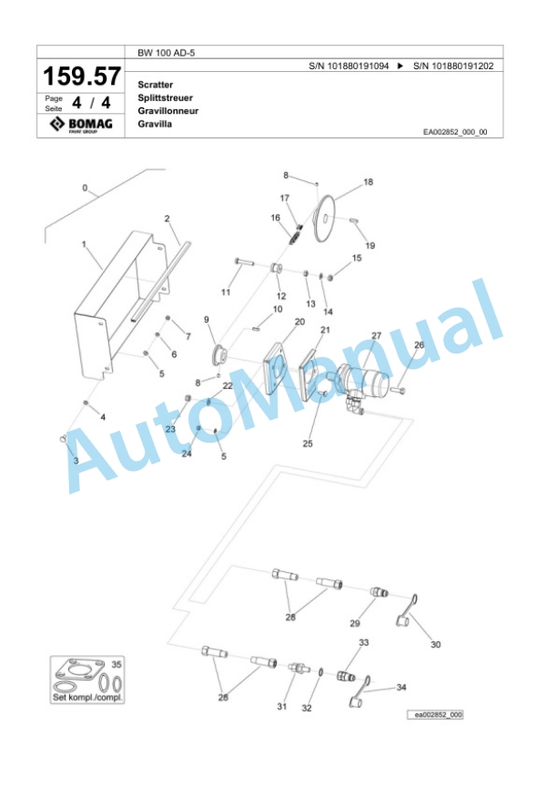 Bomag BW 100 AD-5 Tandem Vibratory Roller Spare Parts Catalogue 00824029 5 Bomag BW 100 AD-5 Tandem Vibratory Roller Spare Parts Catalogue 00824029-5