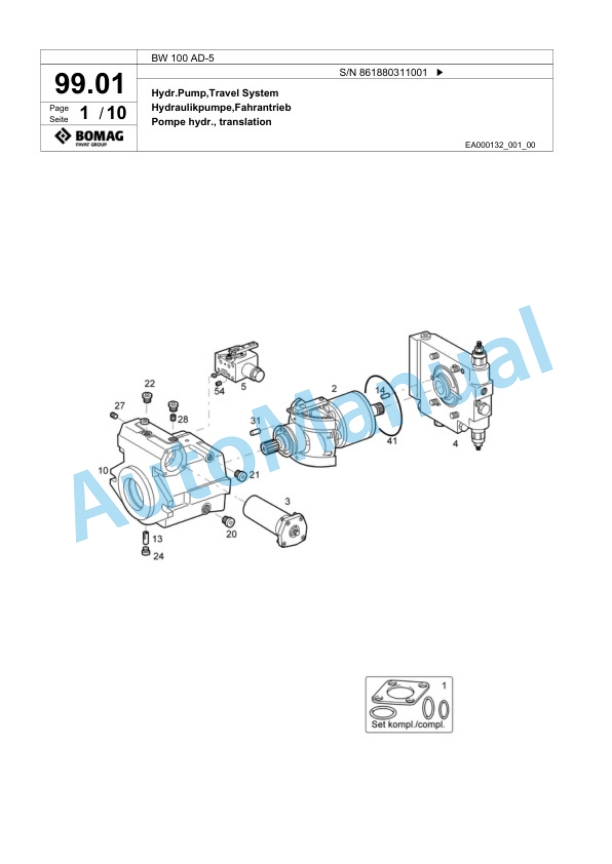 Bomag BW 100 AD-5 Tandem Vibratory Roller Spare Parts Catalogue 00824561 4 Bomag BW 100 AD-5 Tandem Vibratory Roller Spare Parts Catalogue 00824561-4
