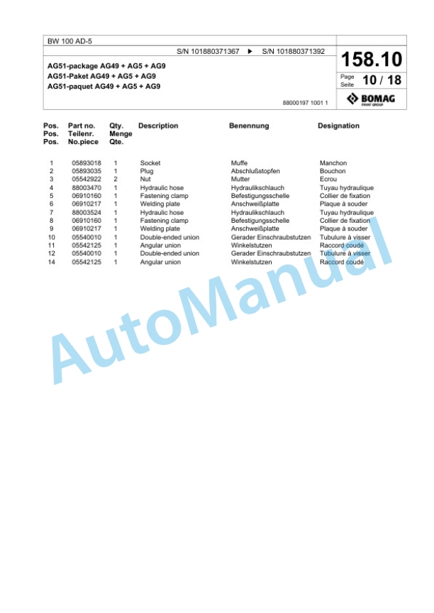 Bomag BW 100 AD-5 Tandem Vibratory Roller Spare Parts Catalogue 00824833 4 Bomag BW 100 AD-5 Tandem Vibratory Roller Spare Parts Catalogue 00824833-4