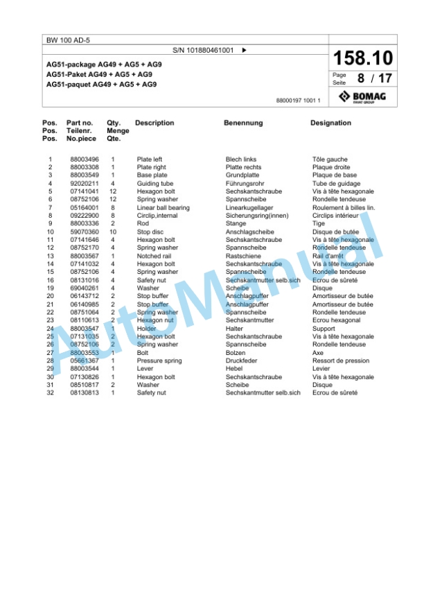 Bomag BW 100 AD-5 Tandem Vibratory Roller Spare Parts Catalogue 00825357 4 Bomag BW 100 AD-5 Tandem Vibratory Roller Spare Parts Catalogue 00825357-4